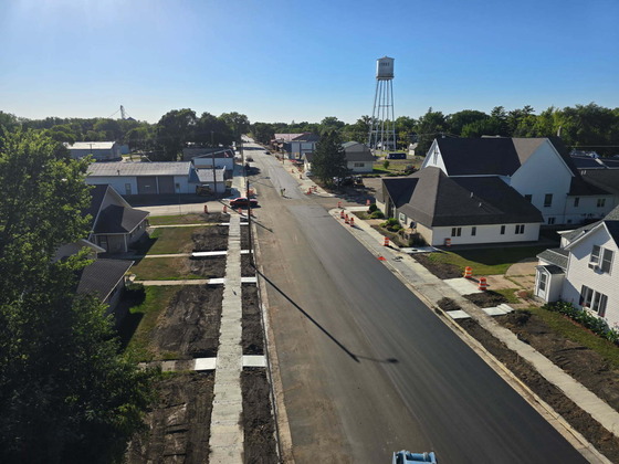 View from above of Highway 28 in Cyrus, paving work complete