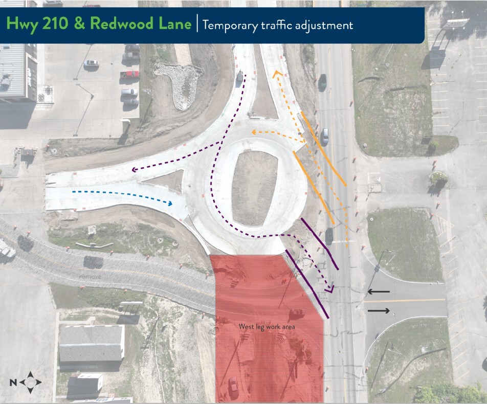 Map of adjustment to Redwood Lane during west leg construction