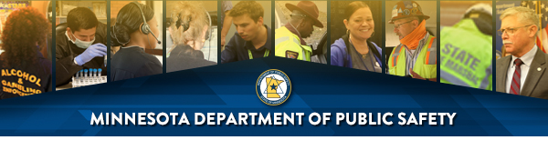 Text that says Minnesota Department of Public Safety and several images of DPS staff working in different roles.