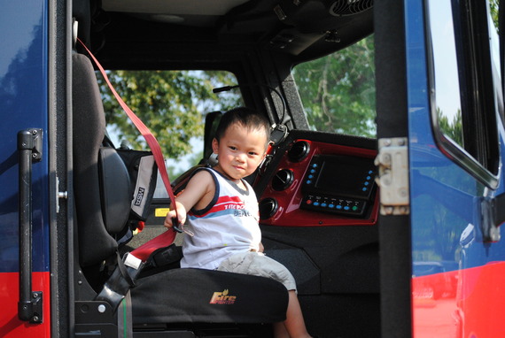 Child in firetruck