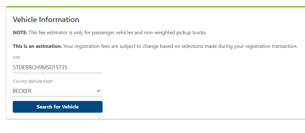 Fleet option to estimate registration tax 2