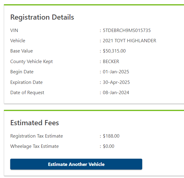 Fleet option to estimate registration tax 3