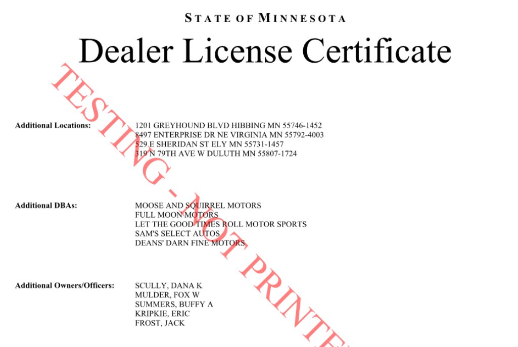 Dealer license certificate page 2