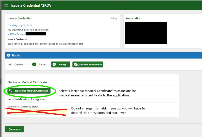 Issue a Credential showing a green 'Electronic Medical Certificate' button inside a green circle 