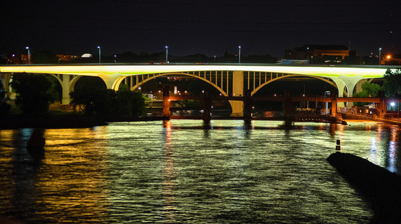 I-35 bridge lit yellow