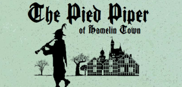 A man with a flute walking in front of a village