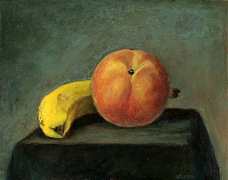 Oil Painting of a banana and an apple