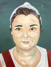 Painting of woman wearing white scarf