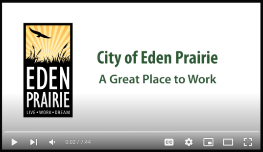 Screenshot of video titled "City of Eden Prairie - A Great Place to Work"