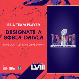 Red graphic with text: Be a team player and designate a sober driver