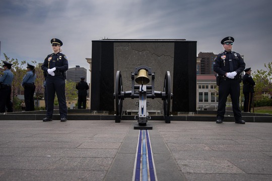 Officers standing guard at the Minnesota Law Enforcement Memorial on the state capitol grounds