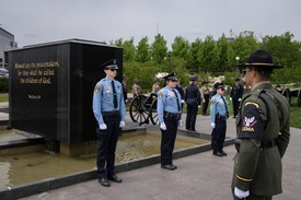 Officers standing guard at the Minnesota Law Enforcement Memorial on the state capitol grounds