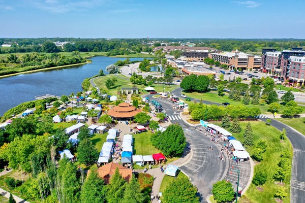 Aerial view of Purgatory Creek Park during Arts in the Park