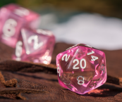 Close-up image of a 20-sided die