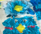 bright blue bird crafted with blue tissue paper