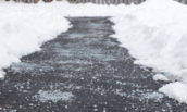 road salt on a paved driveway
