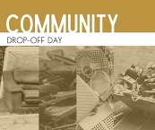Community Drop Off Day graphic showing collage of disposable items