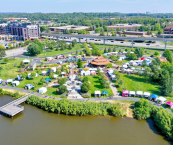 Aerial view of Purgatory Creek Park during Arts in the Park