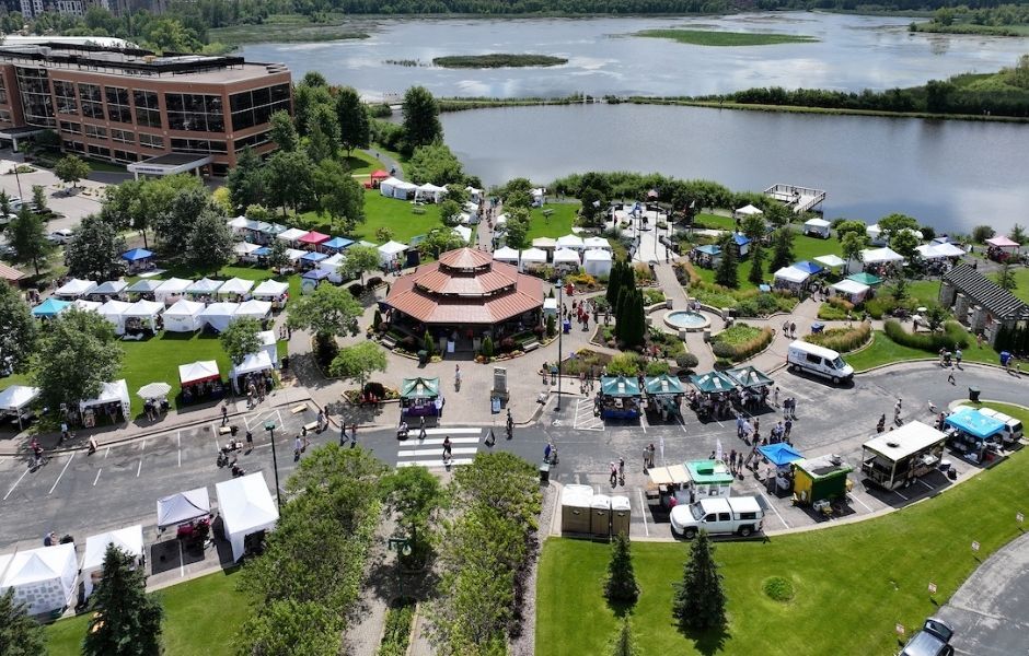 Aerial view of Arts in the Park at Purgatory Creek Park
