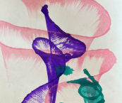 purple, pink and teal paint swirled onto paper