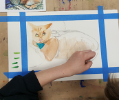 painting of an orange tabby cat in progress