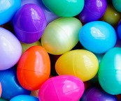 Close-up of plastic Easter eggs