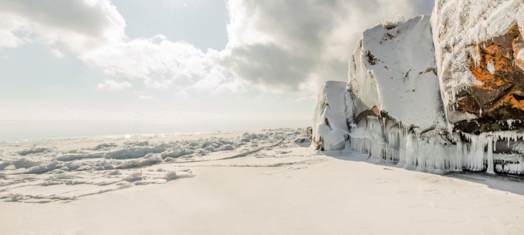 Snow /ice covered shoreline, along lake superior, Minnesota