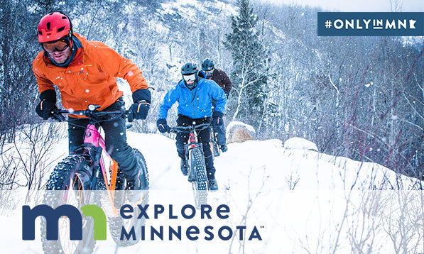 Three riders on fat bikes outside of Duluth