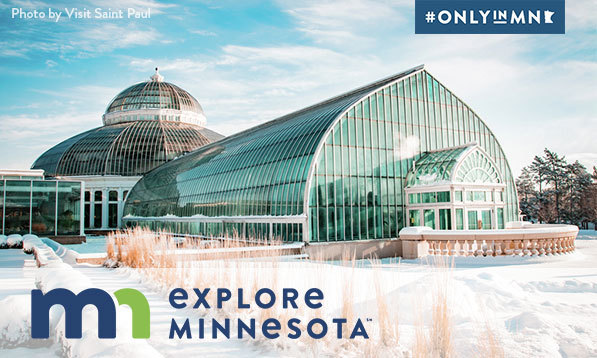Snow covers the Como Conservatory in Saint Paul