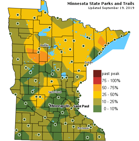 Map showing fall color throughout the state