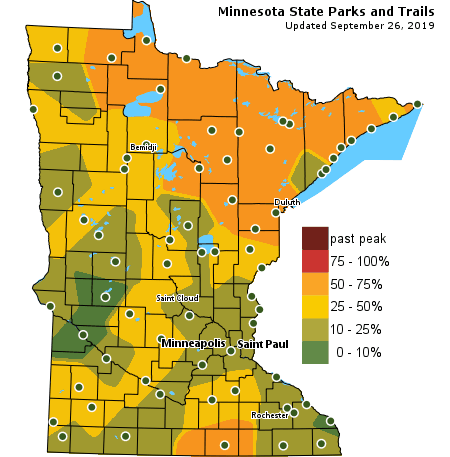 MN DNR map showing fall color throughout the state