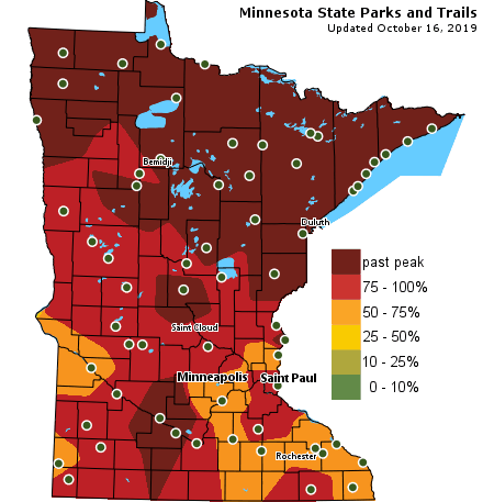 MN DNR map showing fall color throughout the state