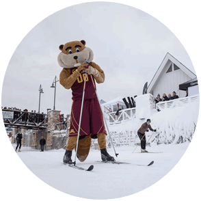 Goldy the Gopher on skis