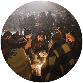 Friends around a bonfire