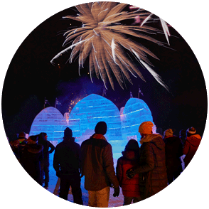 Polar Fest attendees and fireworks