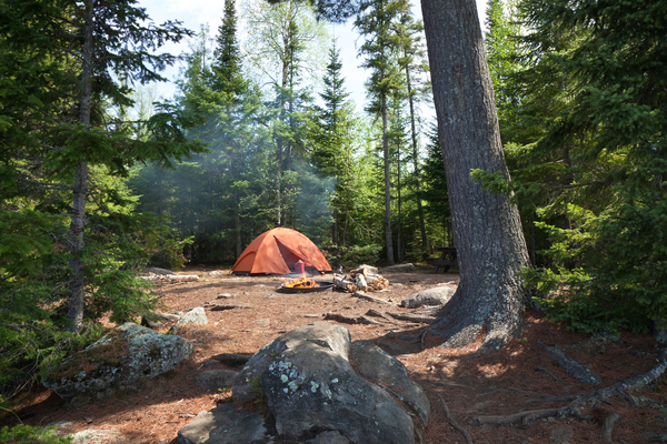 Remote tent campsite in northern Minnesota