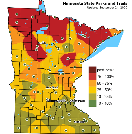 Map showing fall color throughout the state