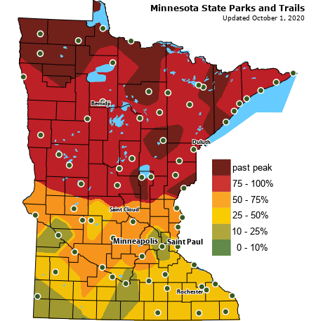 Map showing percent of fall color throughout the state