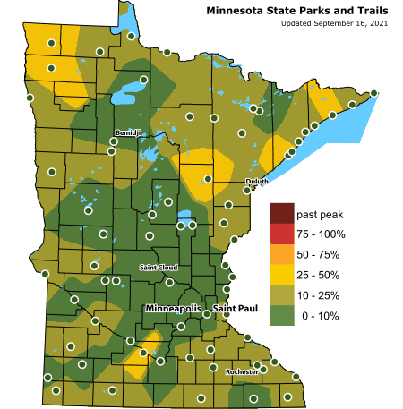 Map showing percent change in fall color throughout the state