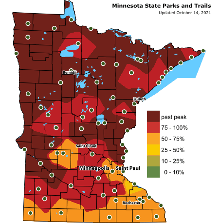 Map showing percent change in fall color throughout the state