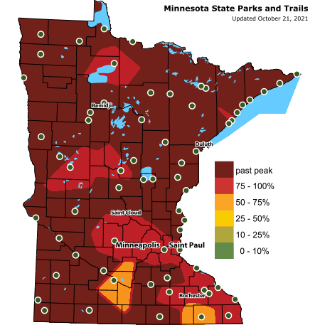 Map showing percent change in fall color throughout the state