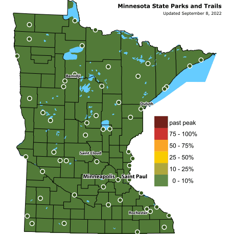 Map showing the change in fall color throughout the state