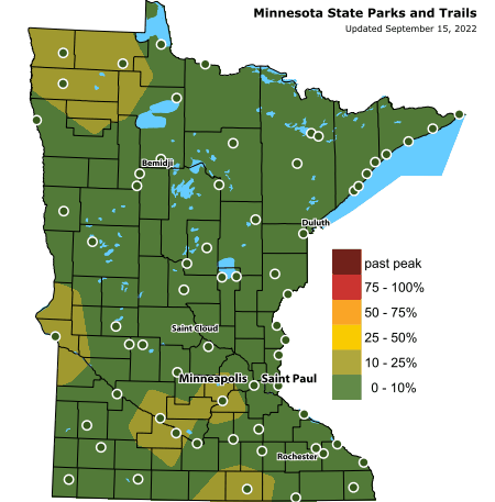 Map showing the change in fall color throughout the state
