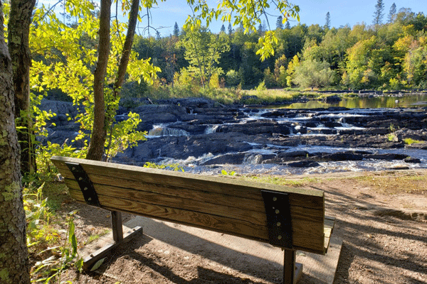 Image of fall color from the CCC trail bench overlooking the rapids at Jay Cooke State Park