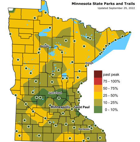 Map showing the change in fall color throughout the state