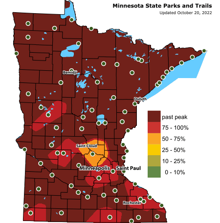 Map showing the change in fall color throughout the state