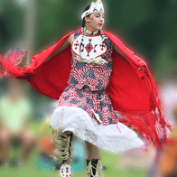 an image of a dancer in full regalia performing at the Great Dakota Gathering