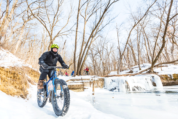 an image of fat tire bikers riding in the winter in Northfield / Anna Min