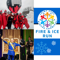 an image of a poster for the St. Paul Winter Carnival and the Fire & Ice Runwoman curling width=