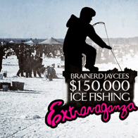 an image of a poster for the Brainerd Jaycees $150,000 Ice Fishing Extravaganza